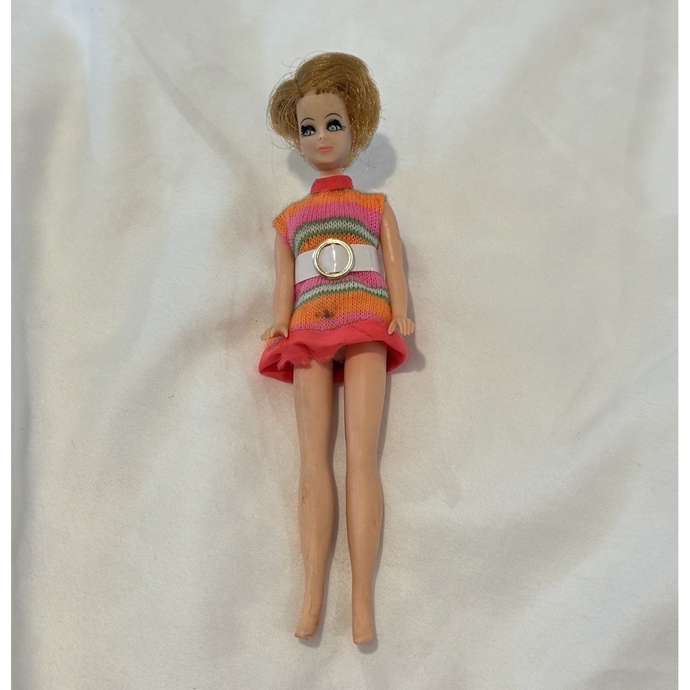 Vtg 70s Topper Dawn Friend Jessica In Pink Orange Striped Knit Dress H11C Head